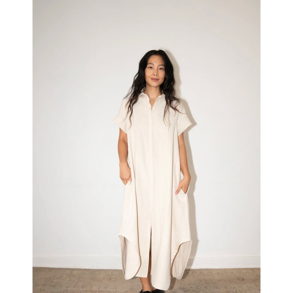 ZII Ropa Mandu Dress Womens Sz S Cream Heavyweight Linen Deep Pockets